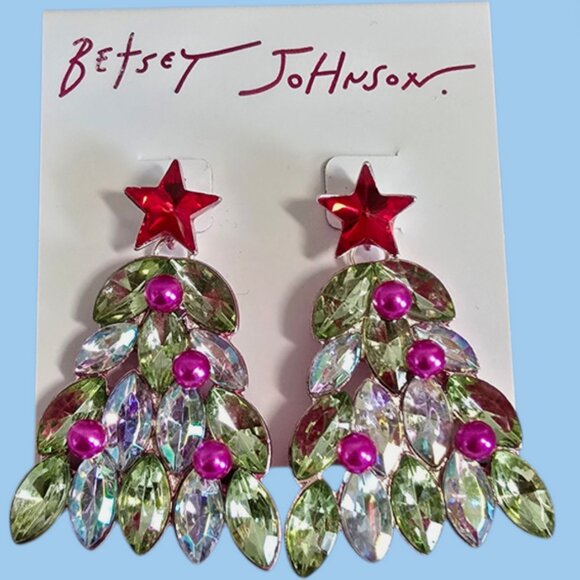 Betsey Johnson Christmas Tree Star Crystal Earrings NWT - Picture 7 of 8